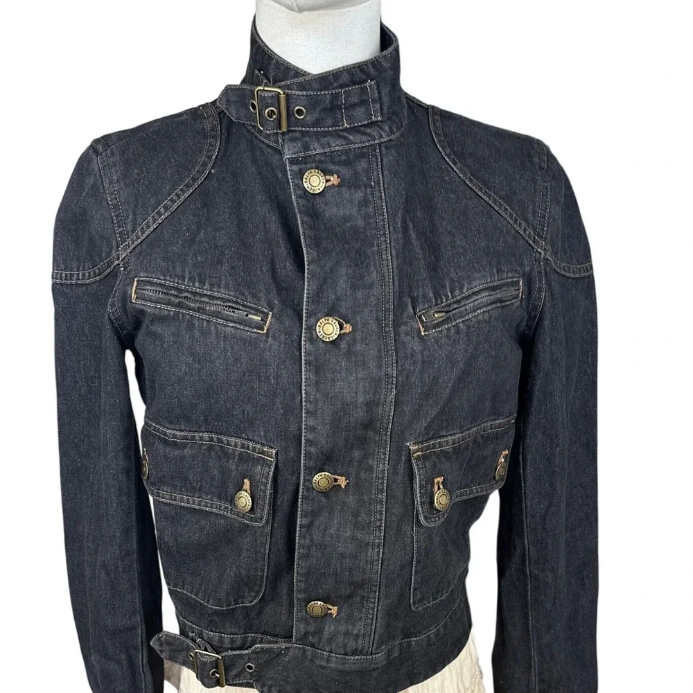 Ralph Lauren Denim SZ SM Moto VTGE Jacket Small Dark Indigo Blue /BL Buckle Neck - Picture 2 of 14